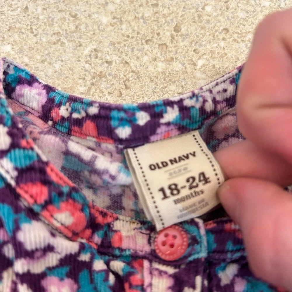 Old Navy 2011 Floral Corduroy Velvet Trim‎ Smocked Girls Dress